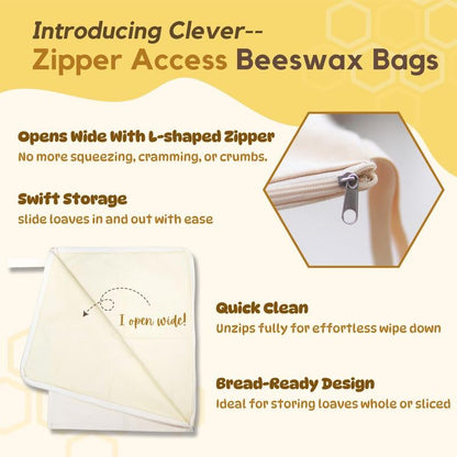 🔥Last Day 49% OFF 🍞Wide Zipper Access Reusable Cotton & Beeswax Bread Bags – Keep Your Sourdough Fresh🌟