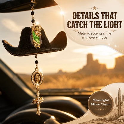 Cowboy Hat Jesus Rosary Car Charm