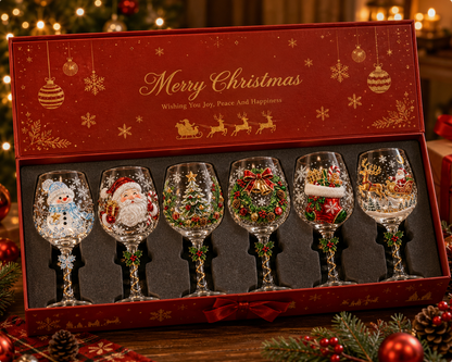 3D Christmas Glass Cup with Raised Holiday Artwork for Festive Drinks