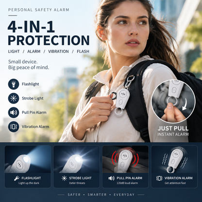 🔥50% OFF NOW! 🛡️Personal Safety Alarm Keychain—130dB Loud Emergency Siren with Vibration Activation Safety Mode, Rechargeable Flashlight & Strobe Light, Pull Ring Emergency Device for Women, Seniors, Travel & Hotel Safety