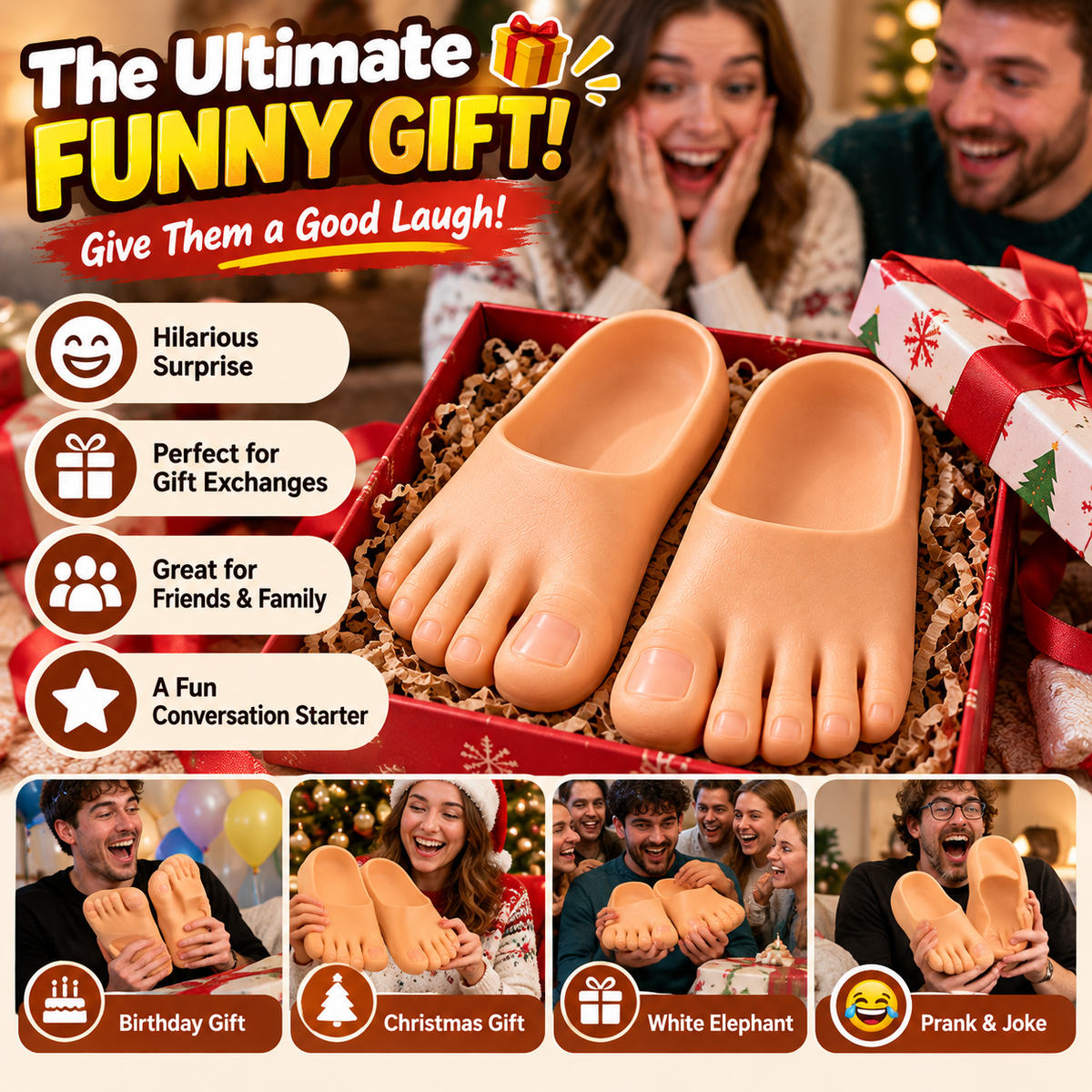 😂 Realistic Barefoot Slippers – Funny Giant Toe Slides, Hilarious Prank Gift 👣