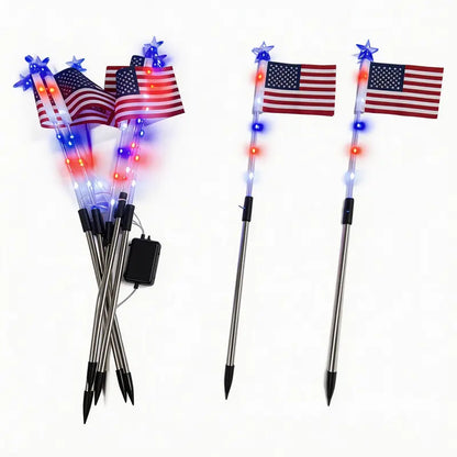 🤩🤩8-Piece Flag Light Set – 4th of July Decorations with 8 Lighting Modes – Ideal for Independence Day Pathways, Gardens, and Yard Decor