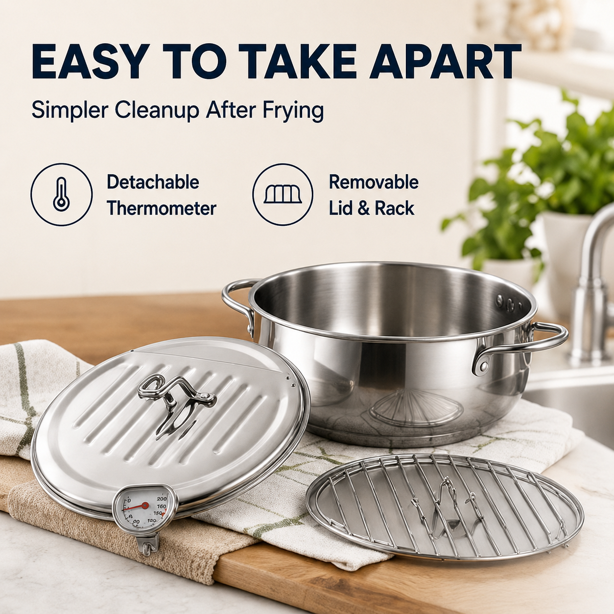304 Stainless Steel Stovetop Deep Fryer Pot – With Thermometer