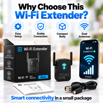📶 Mini Wi-Fi Extender ⚡ Dual Antenna Signal Booster for Home & Office Dead Zones