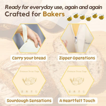 🔥Last Day 49% OFF 🍞Wide Zipper Access Reusable Cotton & Beeswax Bread Bags – Keep Your Sourdough Fresh🌟