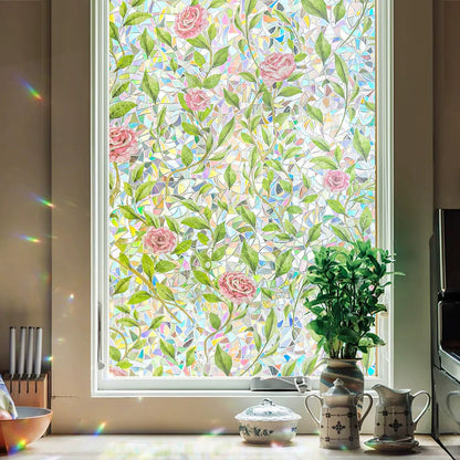 🔥Hot Sale 49% OFF –Floral Stained Glass Window Film 🌈 UV Blocking • Soft Privacy • Rainbow Light Effect