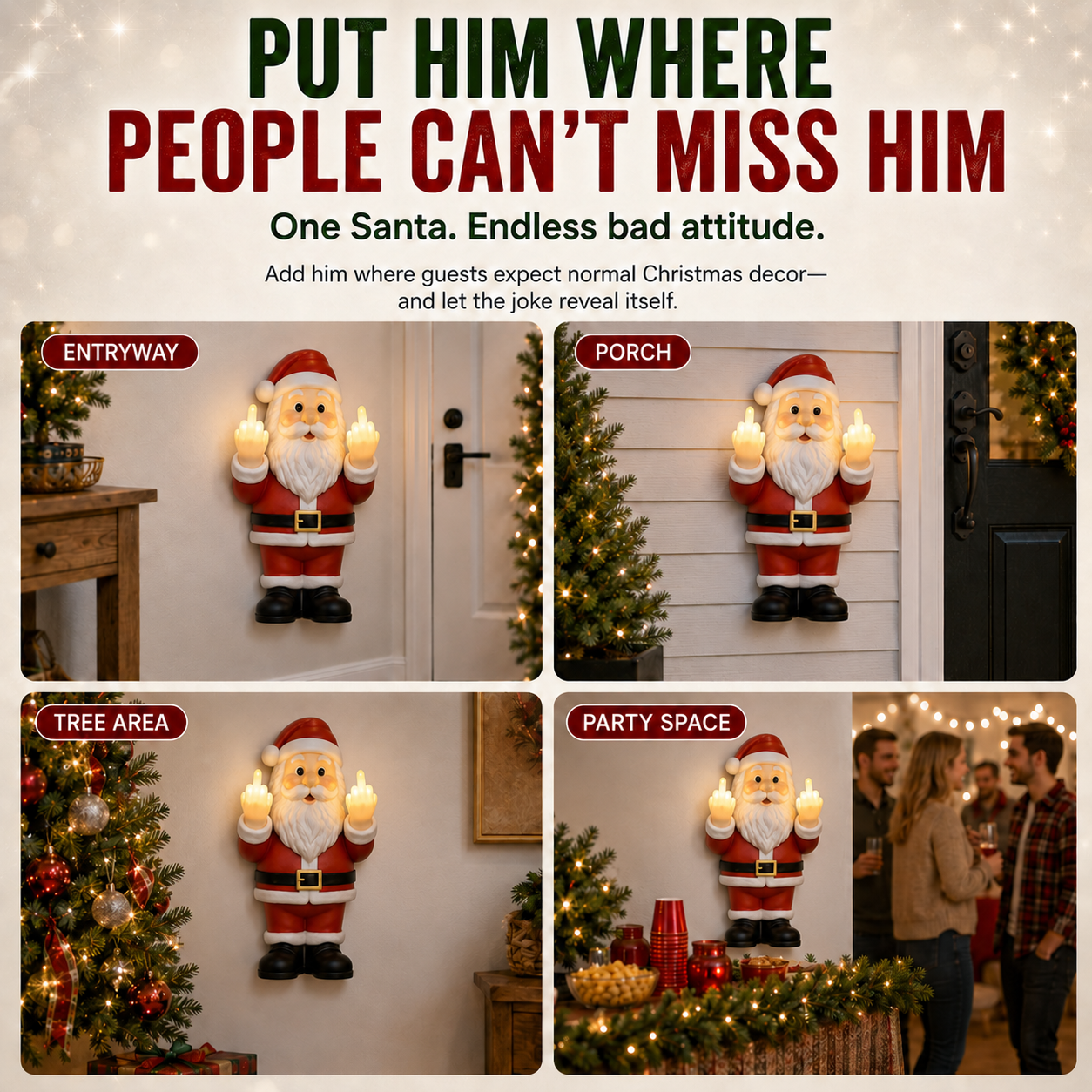 🎅 Mischievous Light-Up Middle Finger Santa Christmas Decor