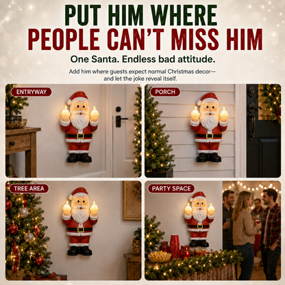🎅 Mischievous Light-Up Middle Finger Santa Christmas Decor