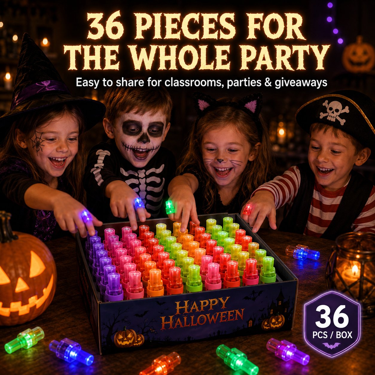 36PCS Halloween LED Projection Rings