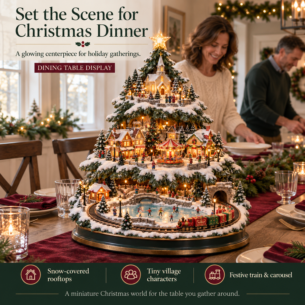 ⏳ Last day to save 49% –🎄🎅OFF Lighted Christmas Village Tree with Train & Carousel