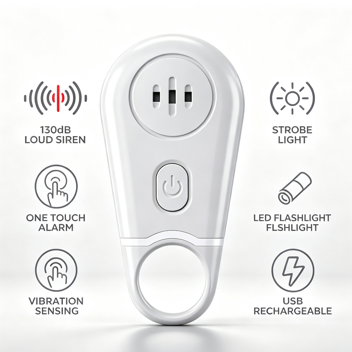 🔥50% OFF NOW! 🛡️Personal Safety Alarm Keychain—130dB Loud Emergency Siren with Vibration Activation Safety Mode, Rechargeable Flashlight & Strobe Light, Pull Ring Emergency Device for Women, Seniors, Travel & Hotel Safety