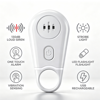 🔥50% OFF NOW! 🛡️Personal Safety Alarm Keychain—130dB Loud Emergency Siren with Vibration Activation Safety Mode, Rechargeable Flashlight & Strobe Light, Pull Ring Emergency Device for Women, Seniors, Travel & Hotel Safety