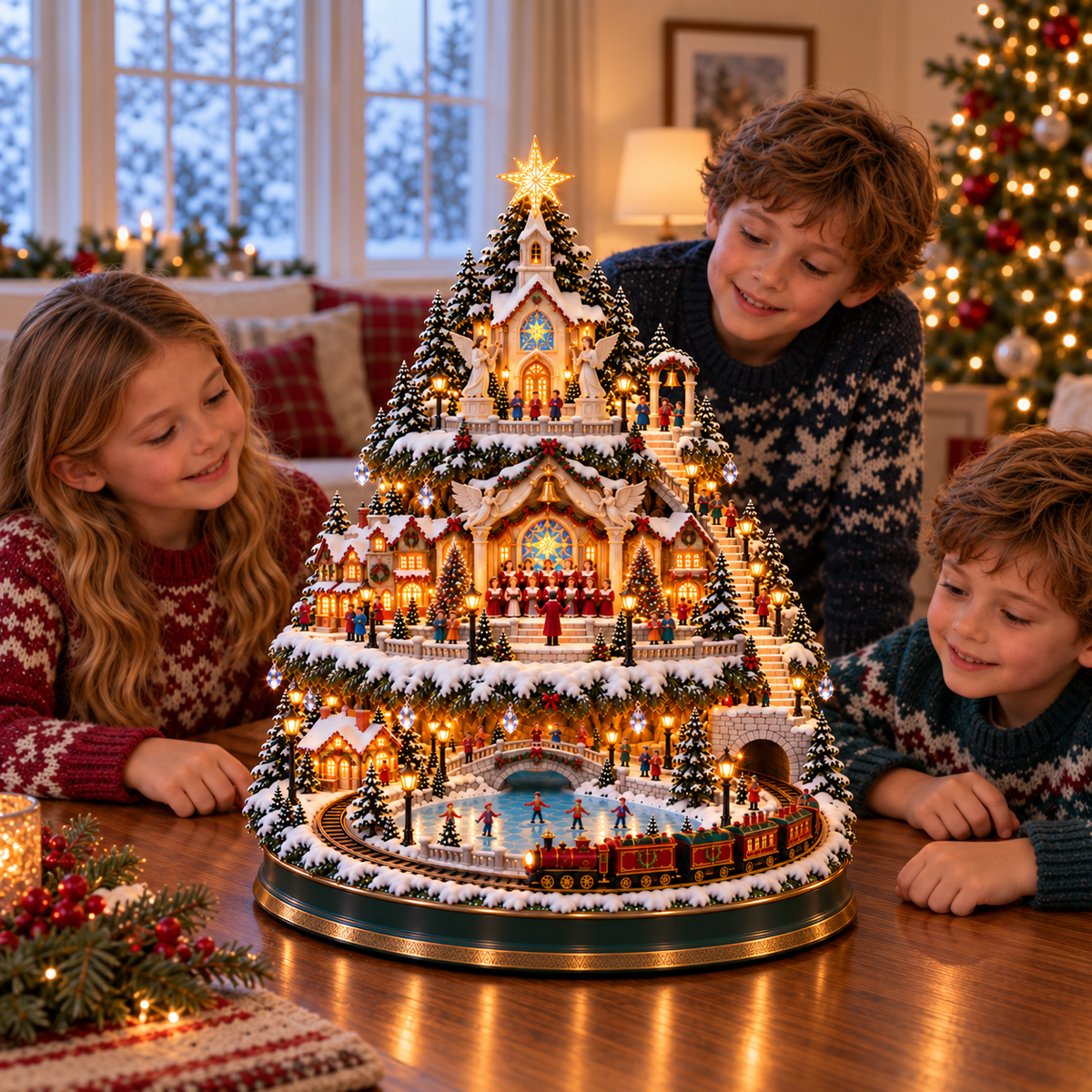 ⏳ Last day to save 49% –🎄🎅OFF Lighted Christmas Village Tree with Train & Carousel