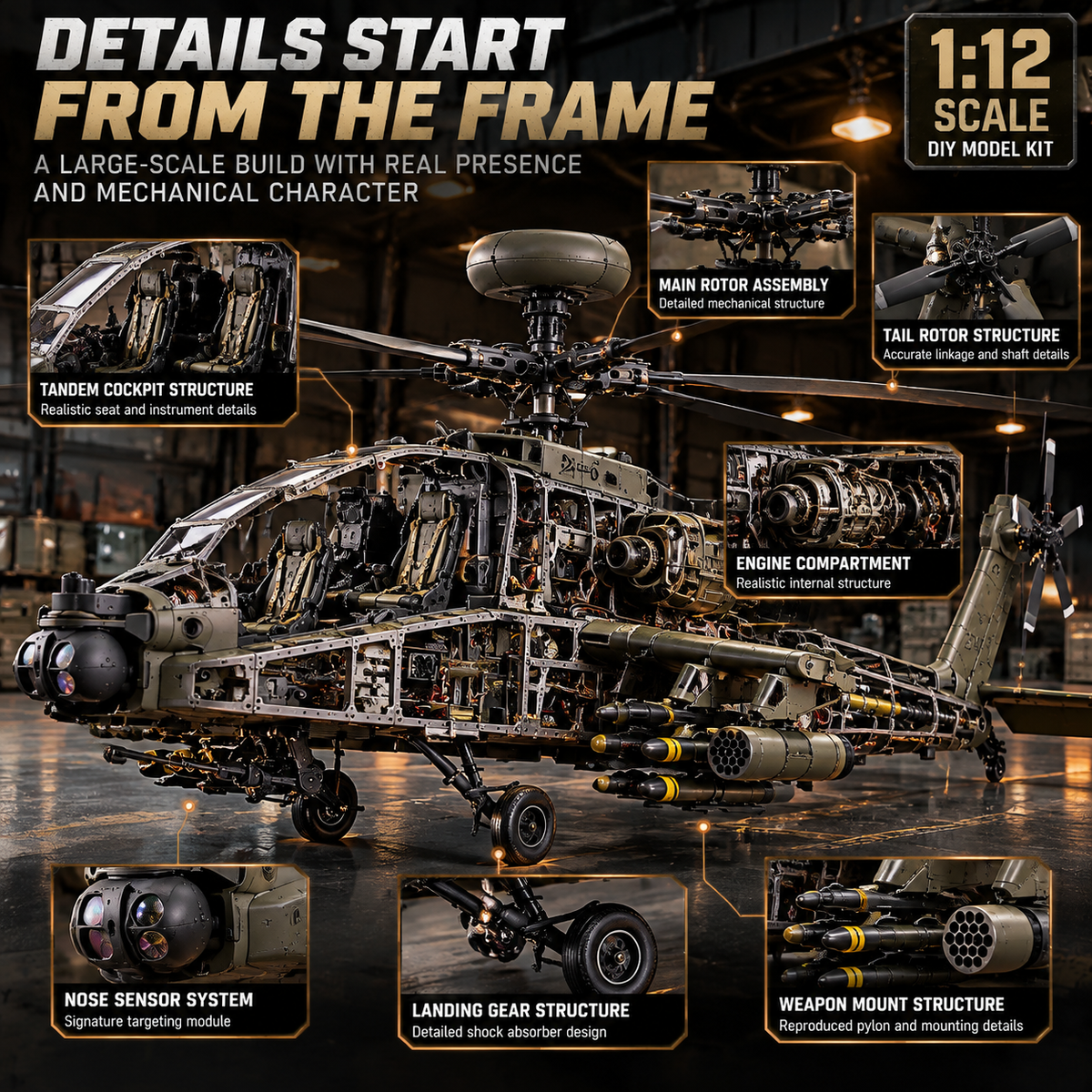 🔥LAST DAY 49% OFF🚁Apache Attack Helicopter Model Kit – Build Your Own Military Aviation Legend