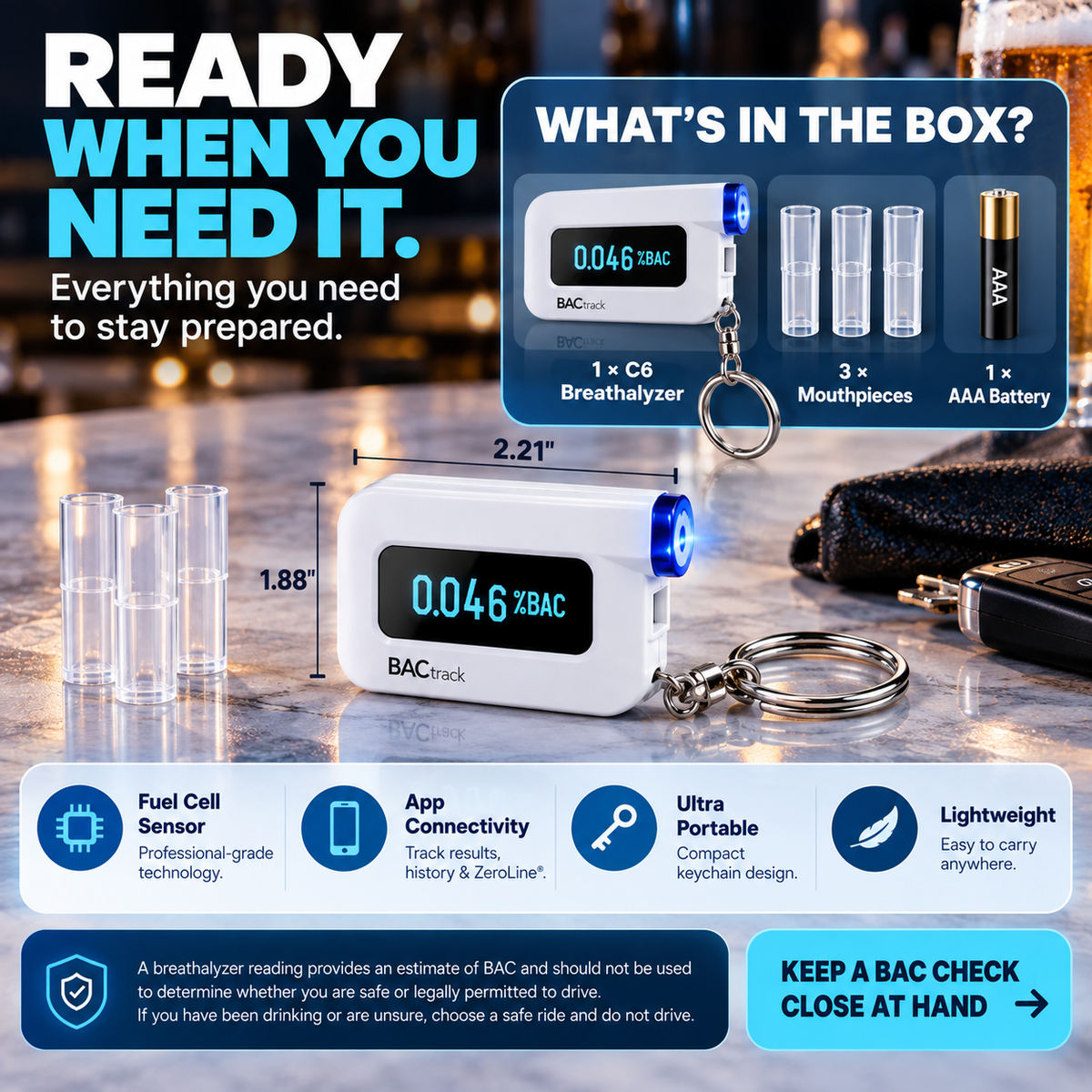 🚗 Pocket BAC Breathalyzer – Professional-Grade Alcohol Tester with App & ZeroLine Tracking
