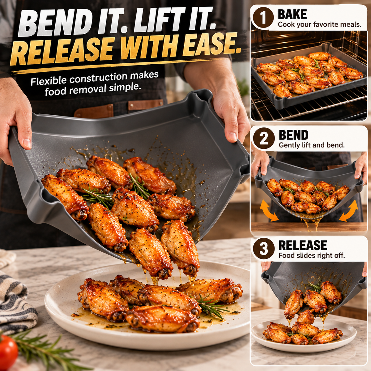 🔥Last Day 50%🔥Flexible Non-Stick Baking Tray – Easy Food Release, Less Mess & Effortless Cleanup 🍗