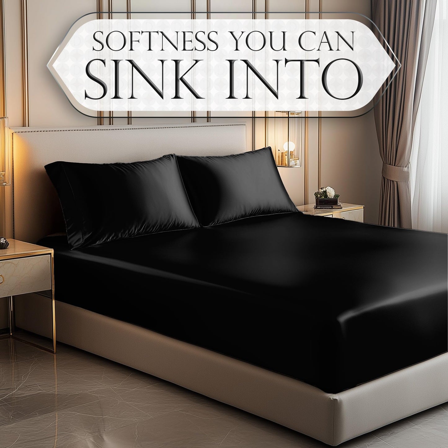 Satin Fitted Sheet – Luxuriously Smooth & Softer Than Silk Bed Sheets w/ 15 Inch Deep Pocket Hypoallergenic Wrinkle Free, Secure Snug Fit, Elastic Corner Straps