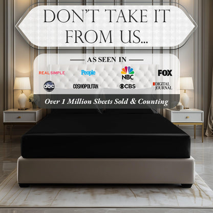 Satin Fitted Sheet – Luxuriously Smooth & Softer Than Silk Bed Sheets w/ 15 Inch Deep Pocket Hypoallergenic Wrinkle Free, Secure Snug Fit, Elastic Corner Straps