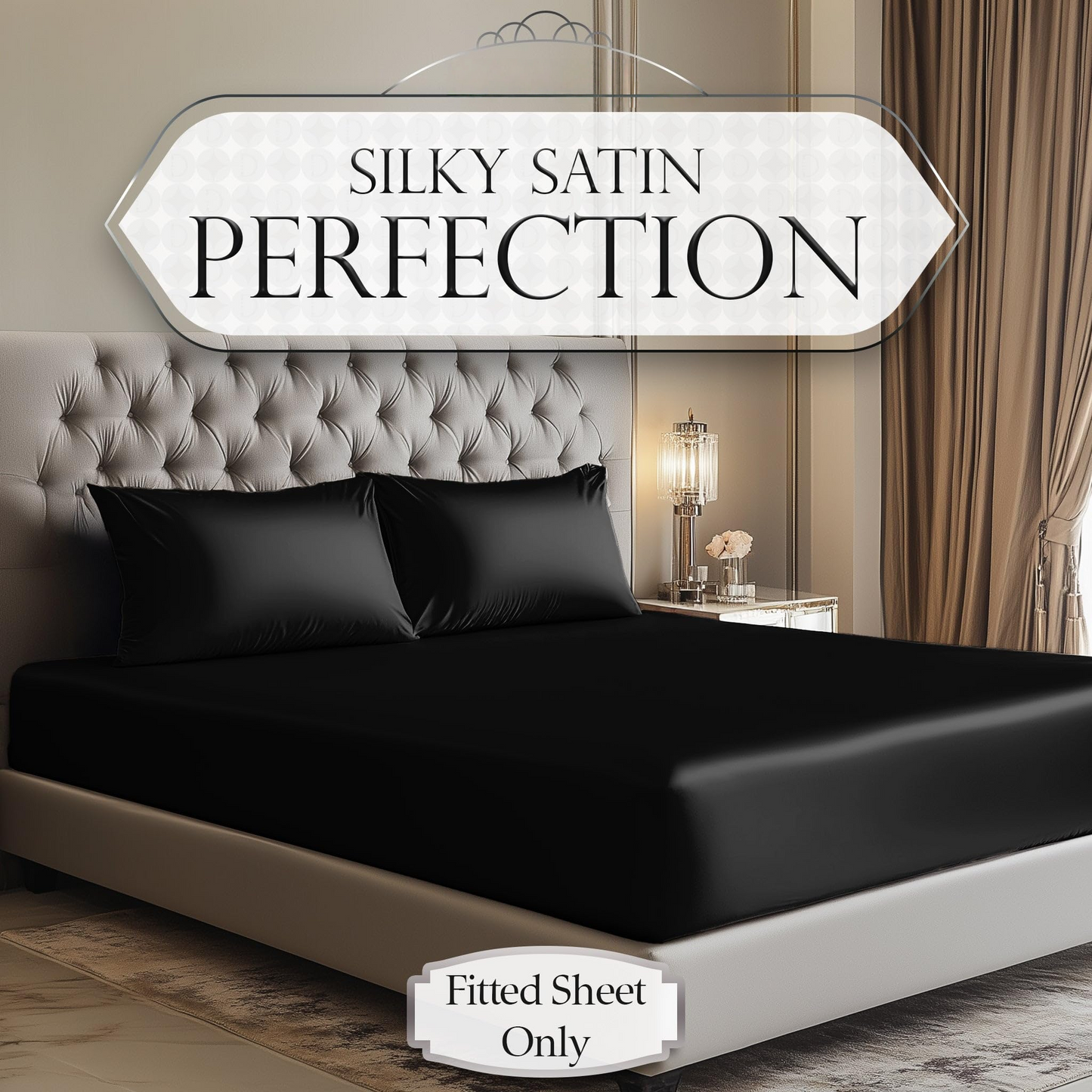Satin Fitted Sheet – Luxuriously Smooth & Softer Than Silk Bed Sheets w/ 15 Inch Deep Pocket Hypoallergenic Wrinkle Free, Secure Snug Fit, Elastic Corner Straps