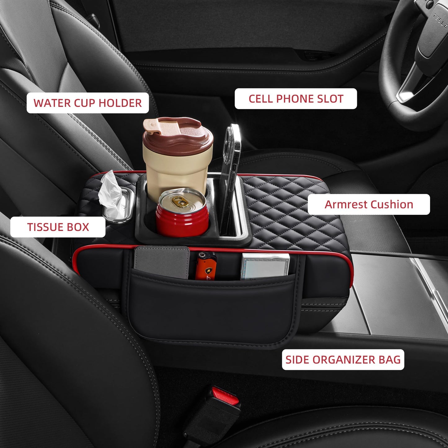 5-in-1 Car Console Organizer & Memory Foam Armrest Pad