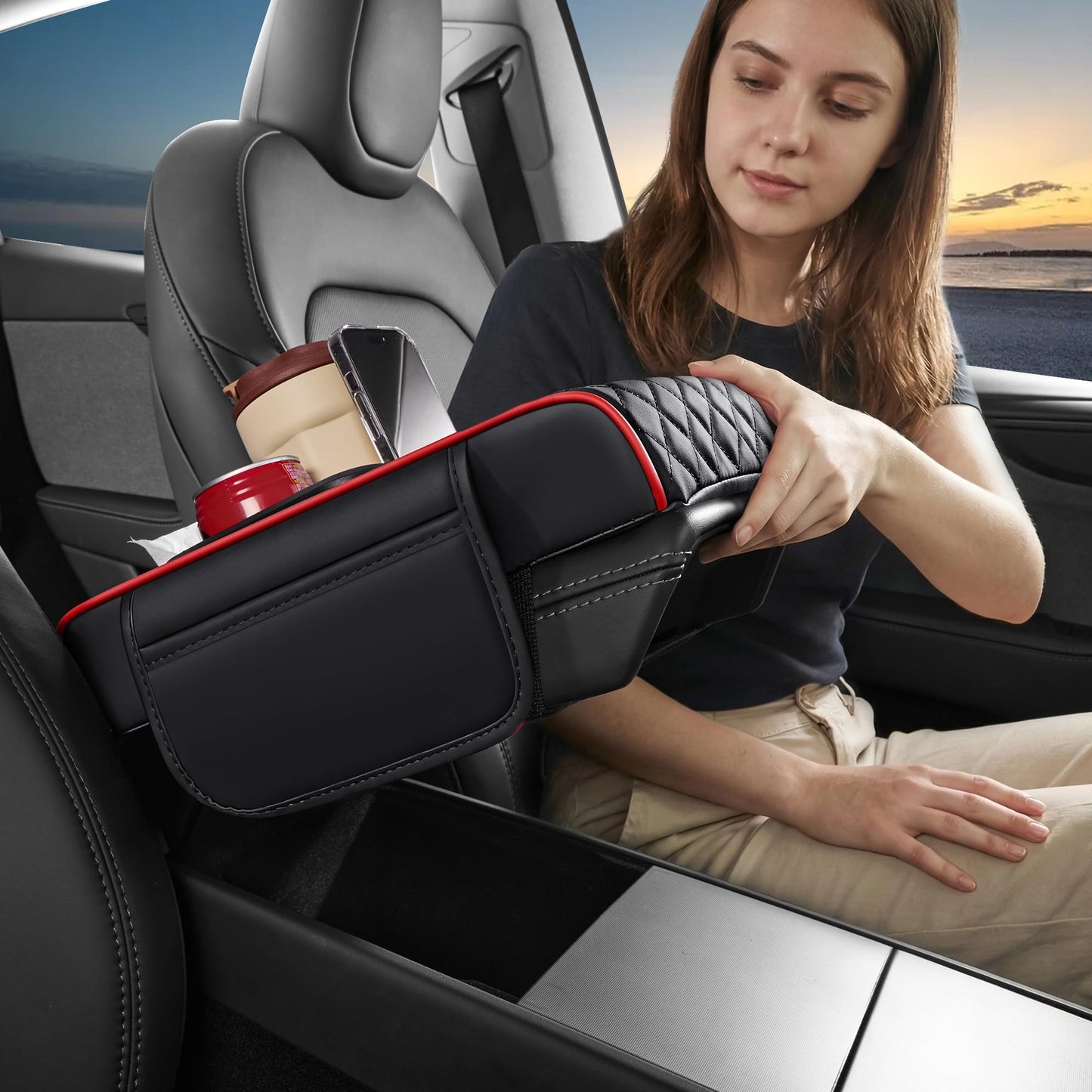 5-in-1 Car Console Organizer & Memory Foam Armrest Pad