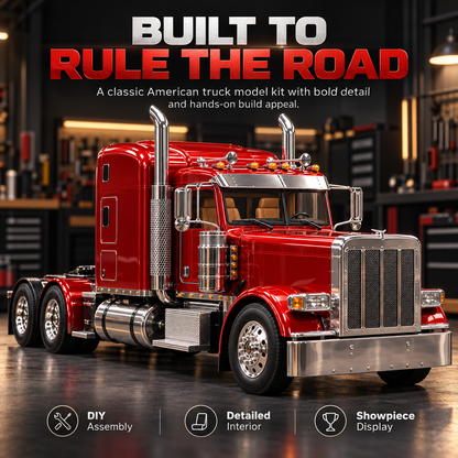 🔥LAST DAY 49%🚛 Candy Apple Red American Truck Model Kit – Build Your Own Classic Semi Truck