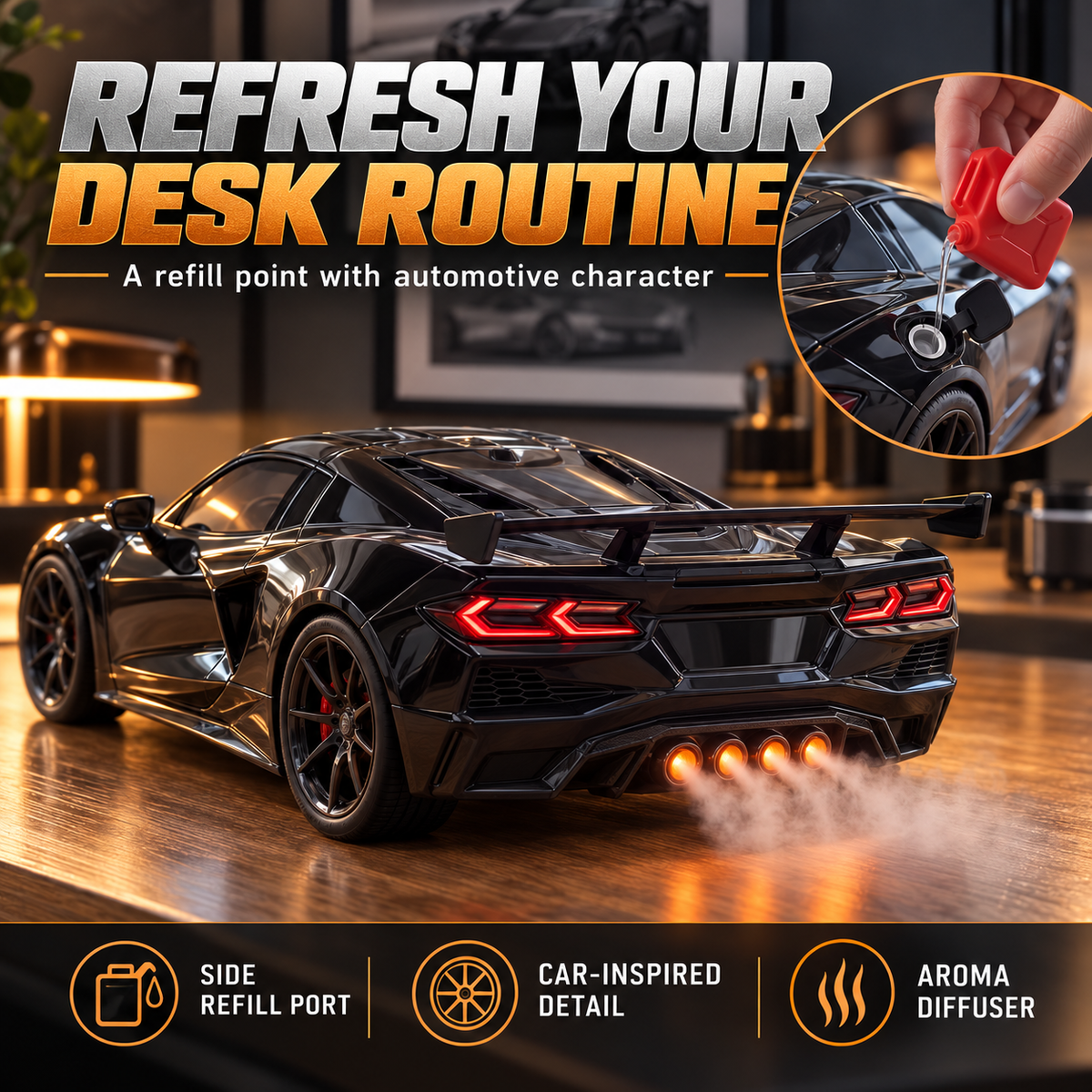 🏎️ Sports Car Aroma Mist Diffuser ✨ Glowing Lights & Futuristic Style