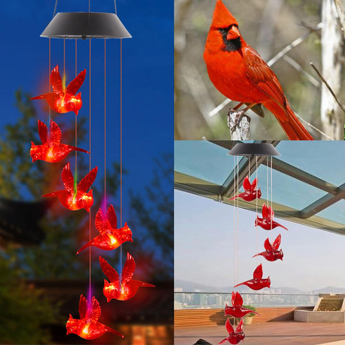 🌺 Cardinal Solar Wind Chimes – A Light That Feels Like a Message From Above
