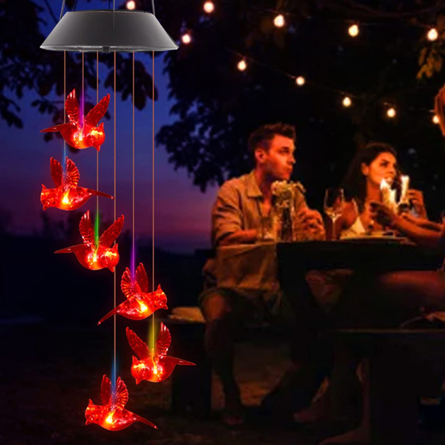 🌺 Cardinal Solar Wind Chimes – A Light That Feels Like a Message From Above