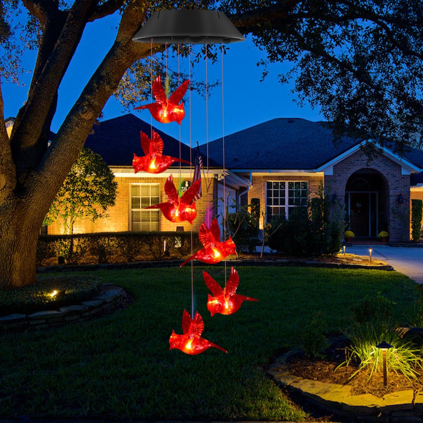 🌺 Cardinal Solar Wind Chimes – A Light That Feels Like a Message From Above