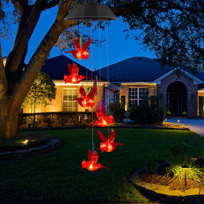 🌺 Cardinal Solar Wind Chimes – A Light That Feels Like a Message From Above