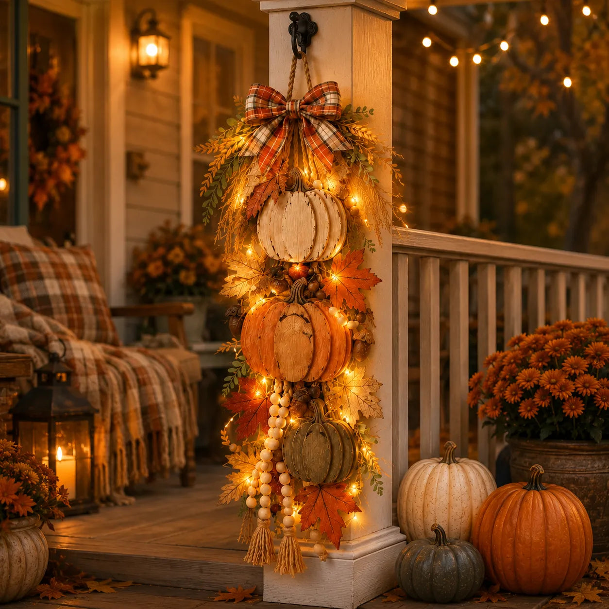 🔥 Limited-Time 50% OFF✨Rustic Wooden Pumpkin Door Hanging with Warm LED Lights