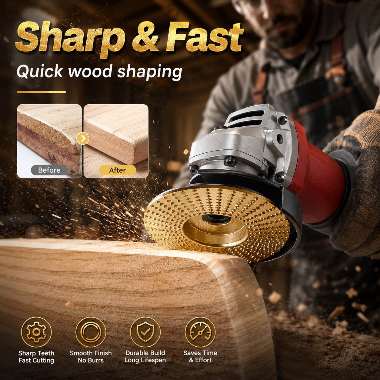 🔥 Wood Shaping Disc for Angle Grinder – Fast-Cut Carbon Steel Carving Wheel