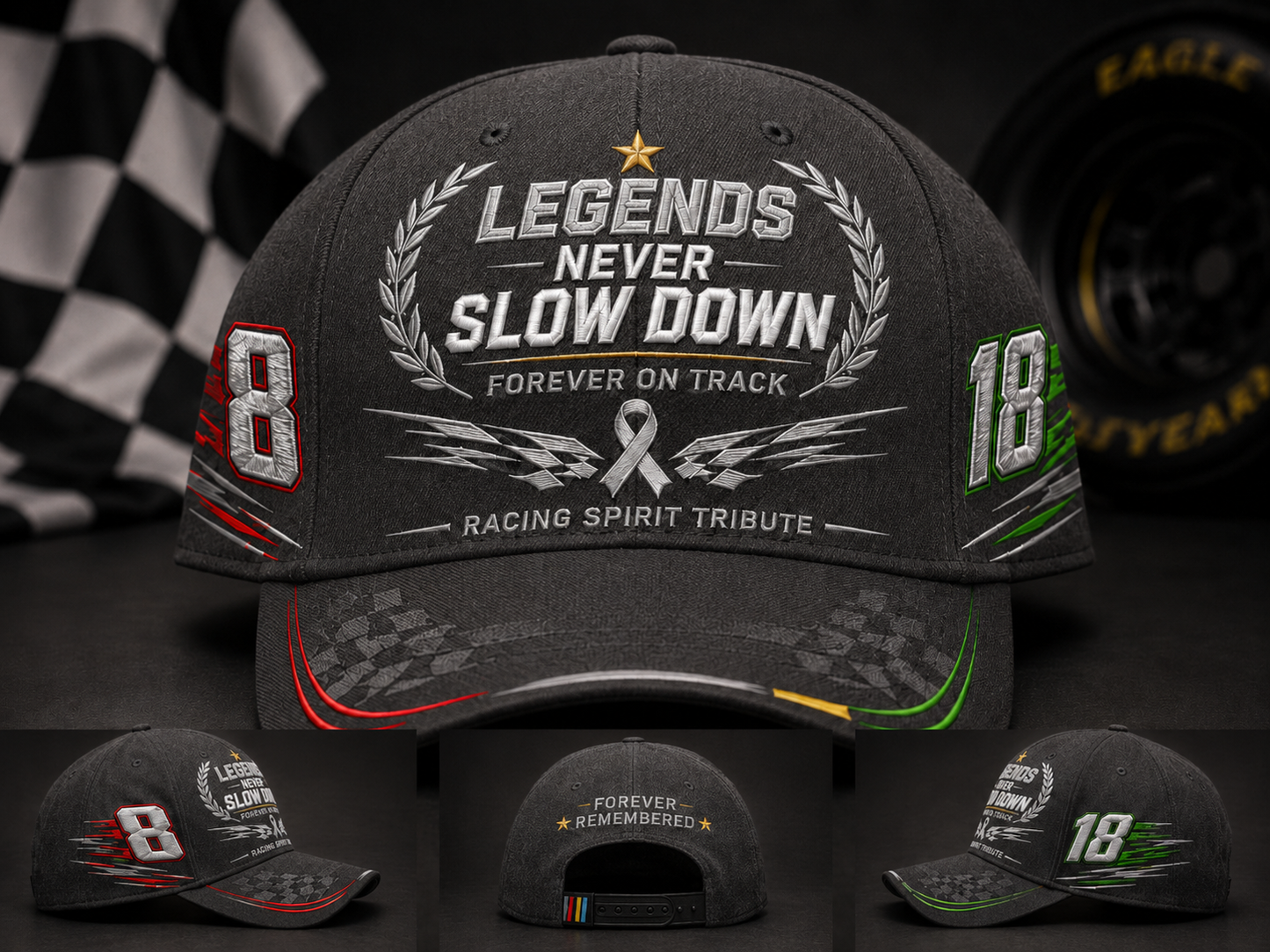 R.I.P. 8 & 18🕊️🙏💔Legends Never Slow Down Racing Spirit Tribute Cap 🏁