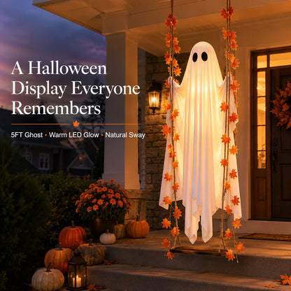 The Viral 5FT Swinging Ghost – Light-Up Halloween Porch Decor