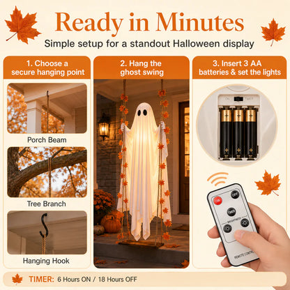 The Viral 5FT Swinging Ghost – Light-Up Halloween Porch Decor