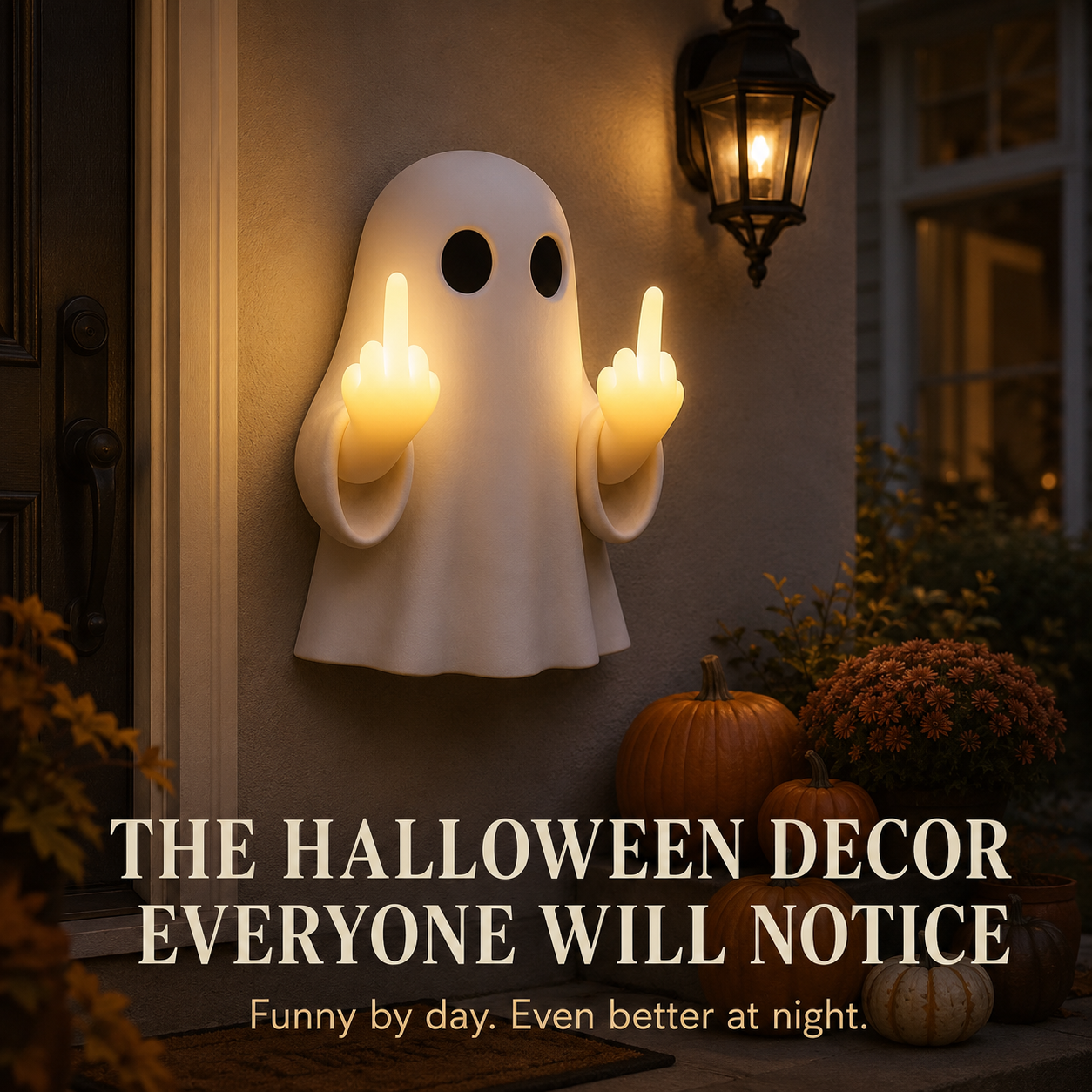 Light-Up Middle Finger Ghost Wall Decor – Funny Halloween Porch Decoration