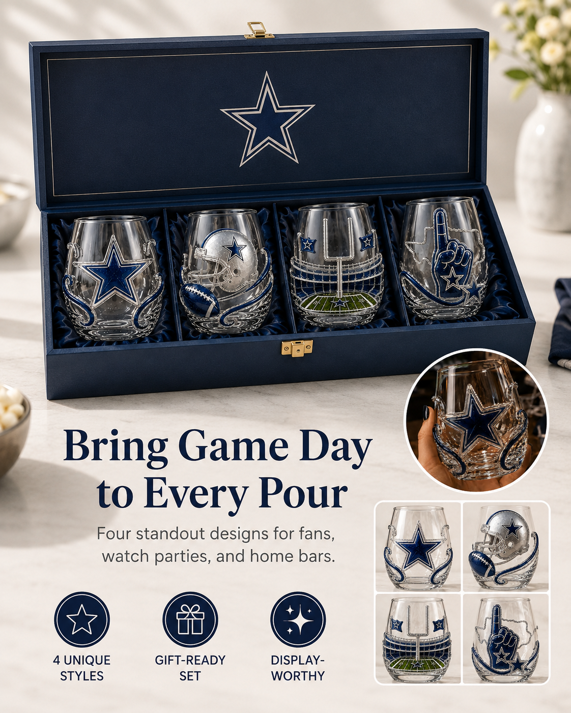 Football Fan Game Day Glass – Decorative Stemless Drinking Glass