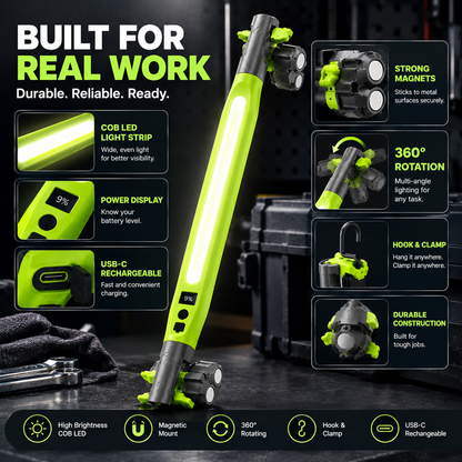 🔦 Rechargeable COB LED Work Light | Magnetic 360° Garage Repair Lamp