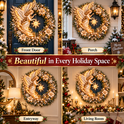 ✨ Heavenly Angel Christmas Wreath 🎄 Lighted Holiday Door Decor with Glowing Star