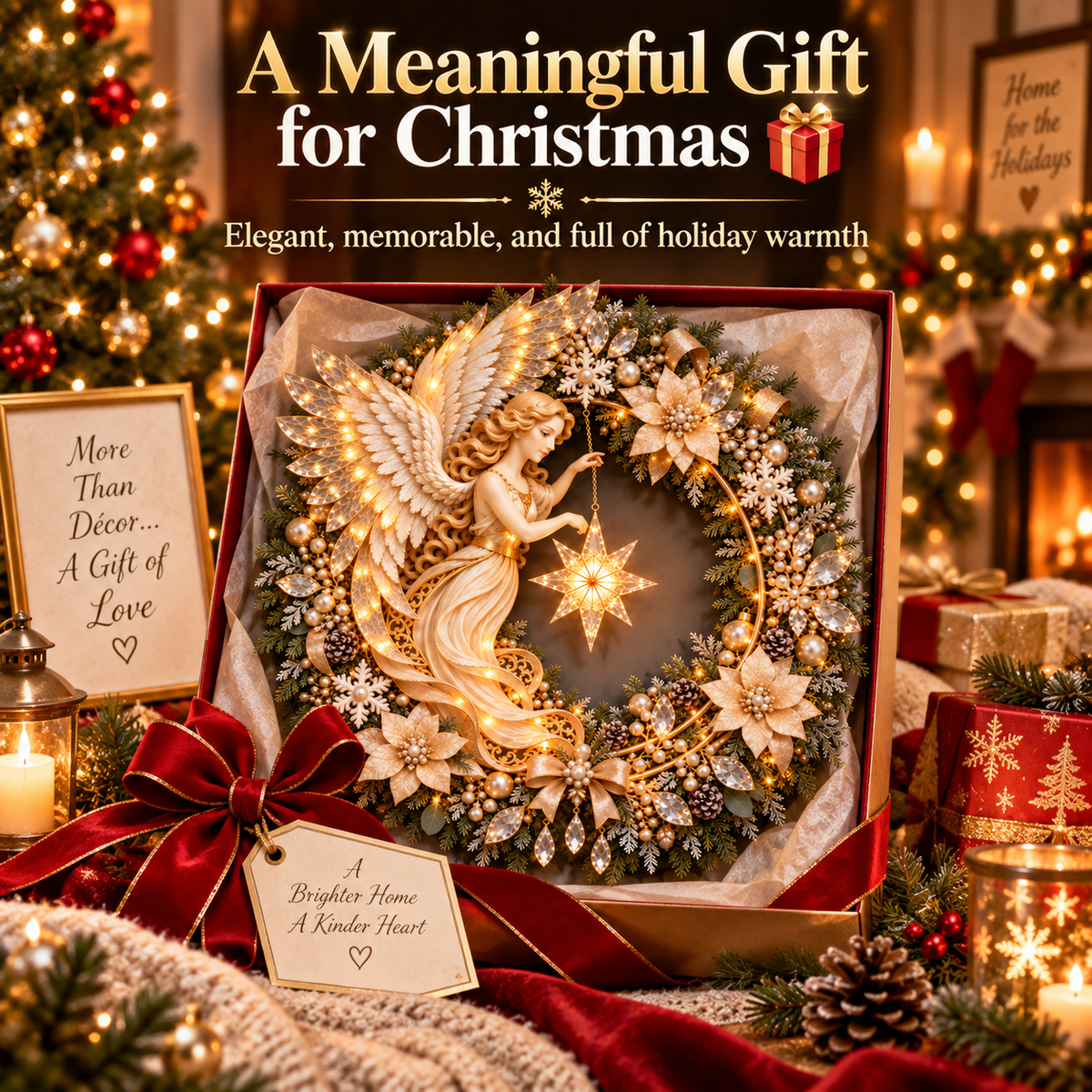 ✨ Heavenly Angel Christmas Wreath 🎄 Lighted Holiday Door Decor with Glowing Star