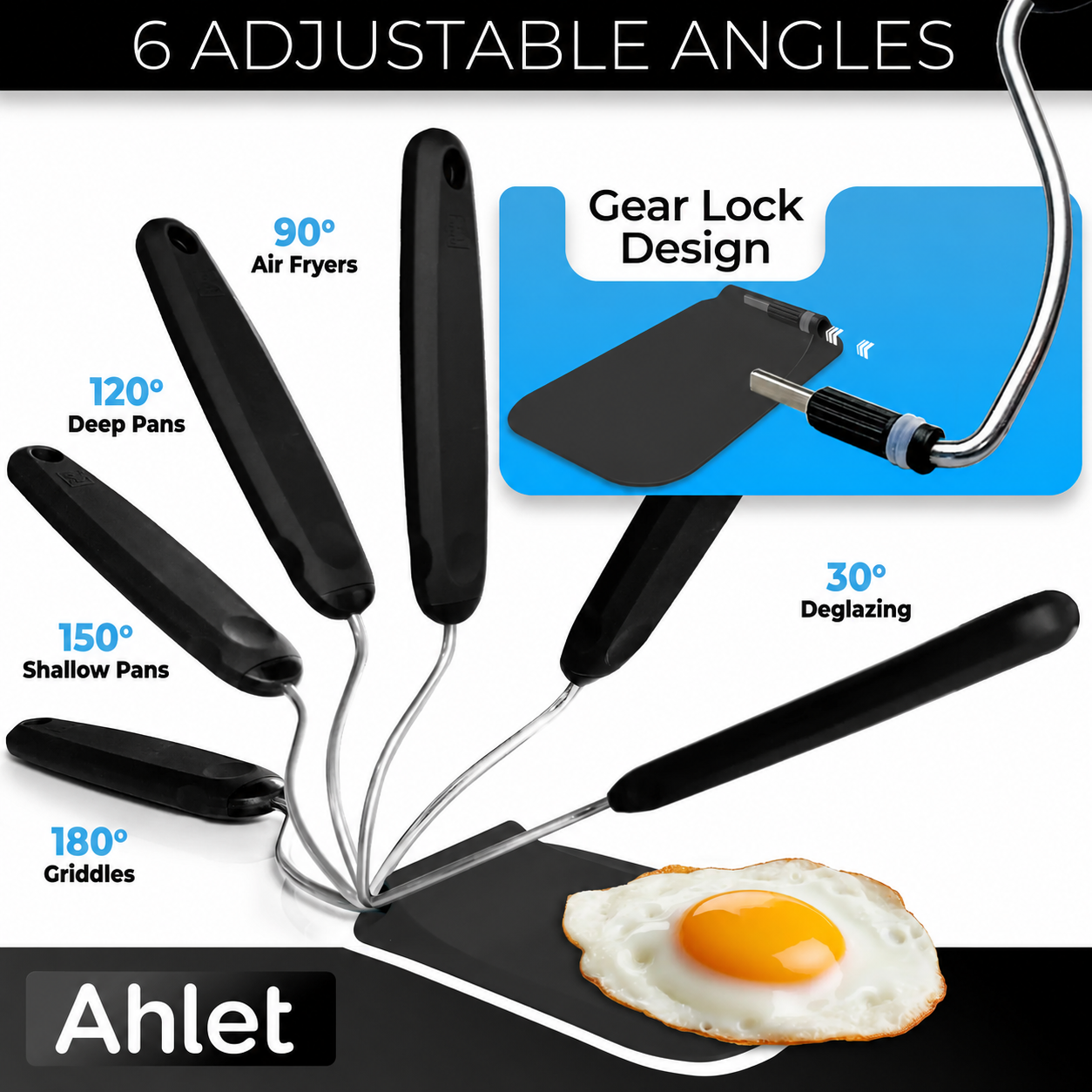 Ahlet Adjustable Spatula – 6 Cooking Angles, 2 Interchangeable Heads for Air Fryers, Griddles & Pans