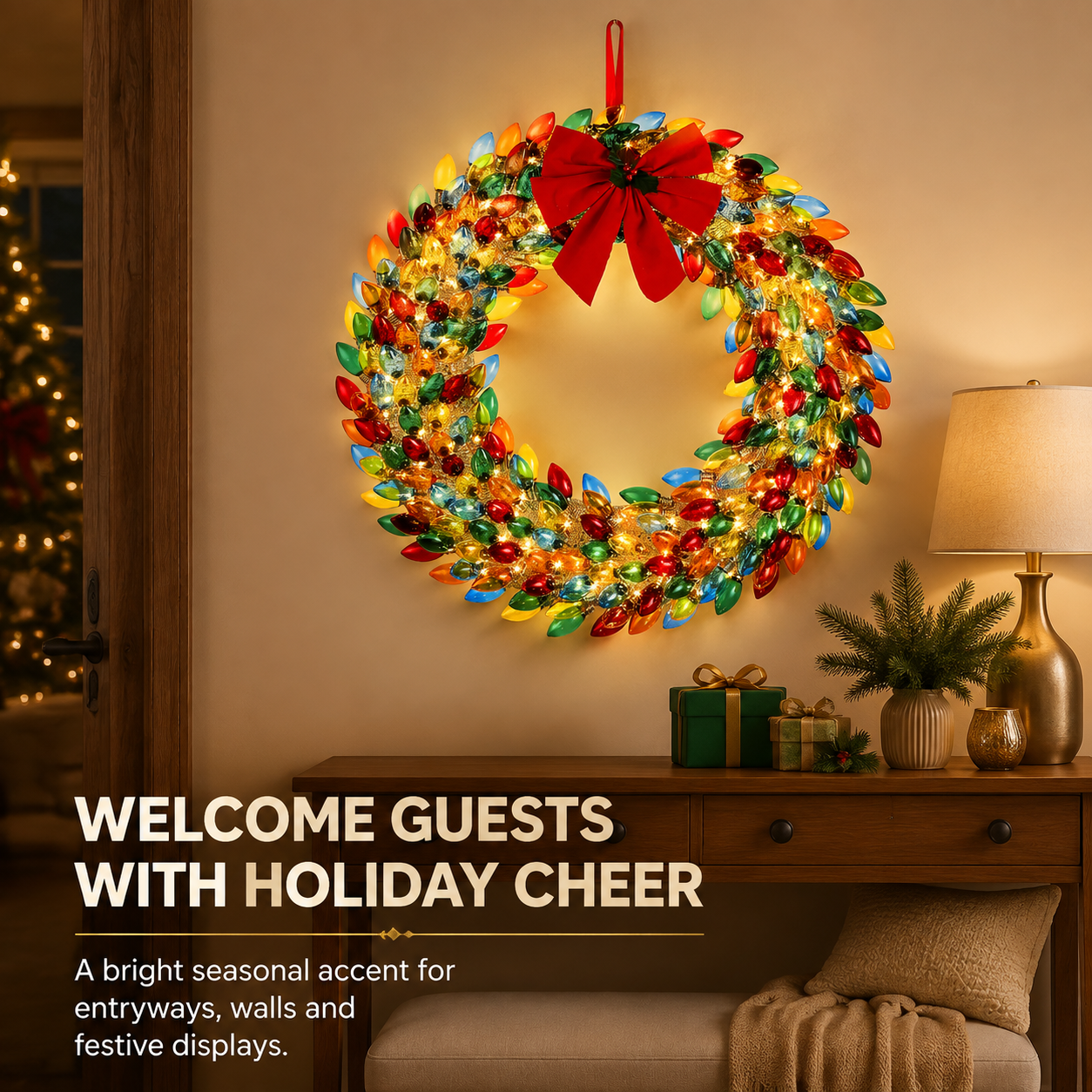 ✨ 50% OFF Colorful Lighted Christmas Wreath – Make Your Holiday Shine 🎁