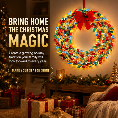 ✨ 50% OFF Colorful Lighted Christmas Wreath – Make Your Holiday Shine 🎁