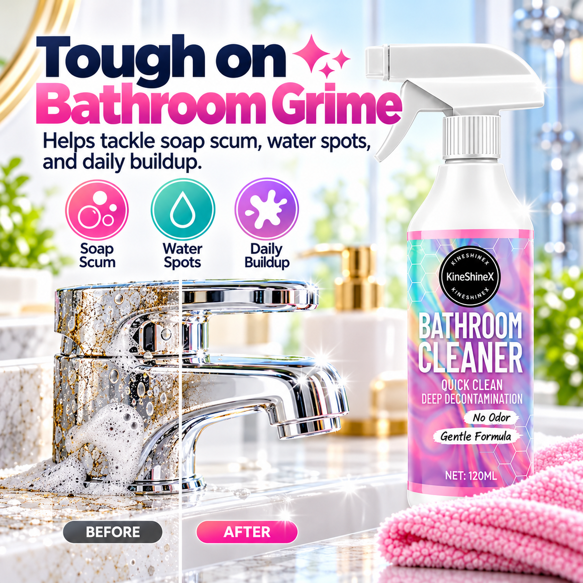 ✨ Bathroom Cleaner Spray – Quick Clean for Sinks, Tubs & Toilets 🚿