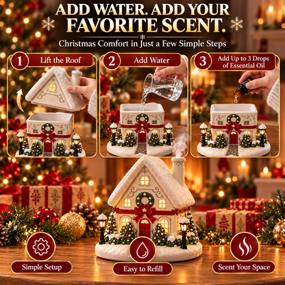 🎄 Christmas Village Aroma Diffuser – Glowing Holiday House with Chimney Mist & Essential Oil Scent