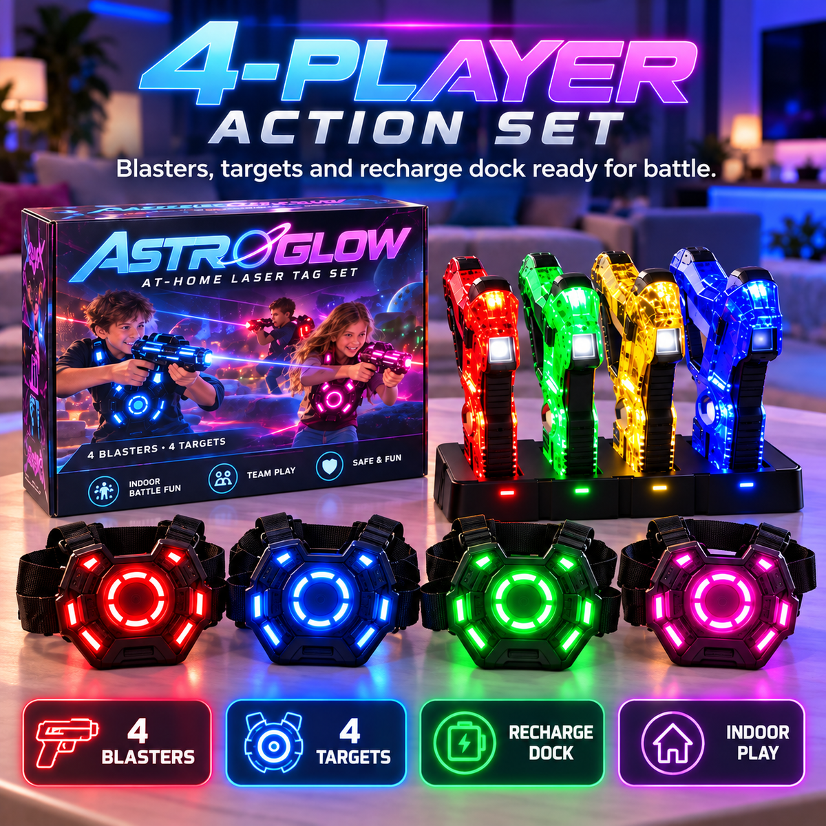 ⚡ 50% OFF 4-Player Laser Tag Set – Rechargeable Indoor Battle Game for Kids & Family 🎯