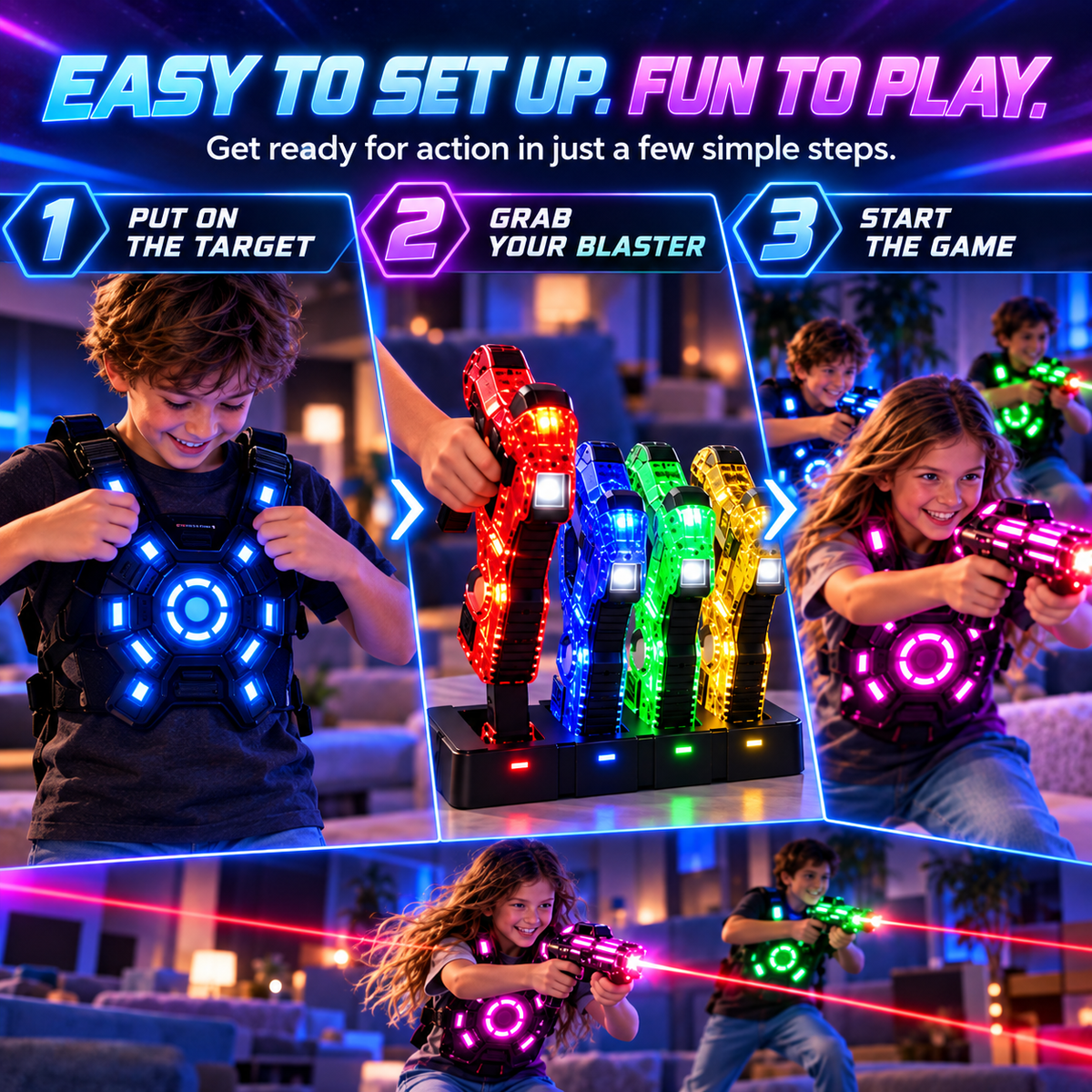 ⚡ 50% OFF 4-Player Laser Tag Set – Rechargeable Indoor Battle Game for Kids & Family 🎯