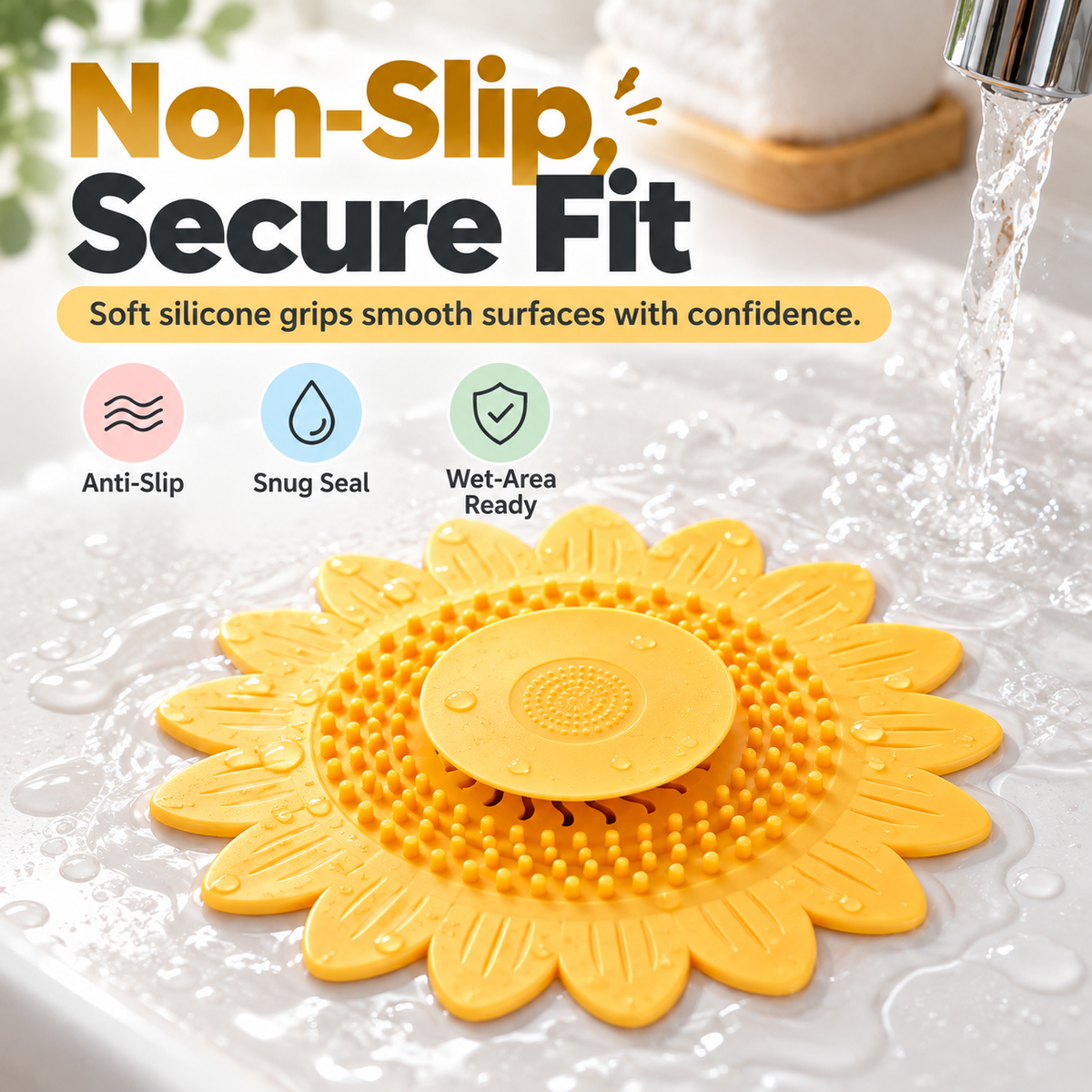 🌻 50% OFF Sunflower Silicone Drain Cover – Hair Catcher, Odor Blocker & One-Press Drain 💧