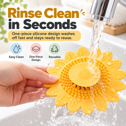 🌻 50% OFF Sunflower Silicone Drain Cover – Hair Catcher, Odor Blocker & One-Press Drain 💧